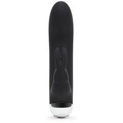 Черный вибратор с клиторальным отростком Greedy Girl Mini Rabbit Vibrator - 14 см. - 