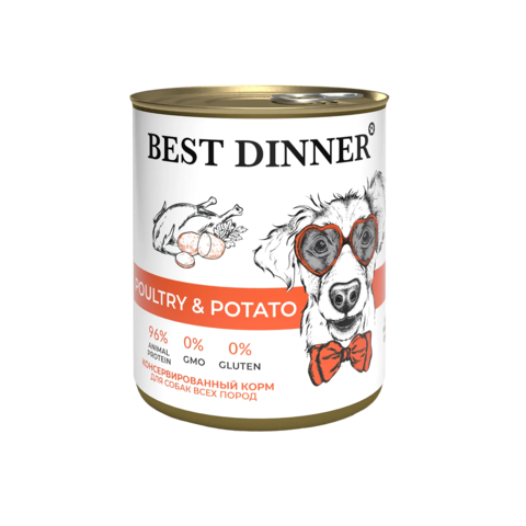 Best Dinner Птица с картофелем для собак (упаковка 6 шт * 850 г)