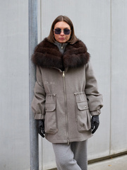 Cерая парка-трансформер из шерсти и кашемира с меховым воротником