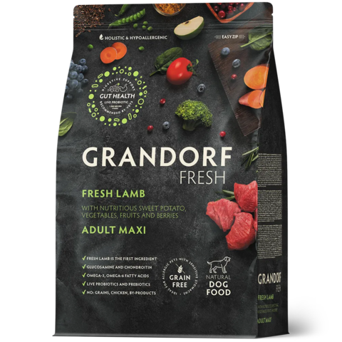 GRANDORF FRESH Свежее мясо ягненка с бататом для собак крупных пород