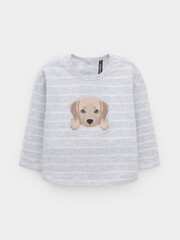 лонгслив  для мальчика  КР 302908/св.серый меланж,полоска к630