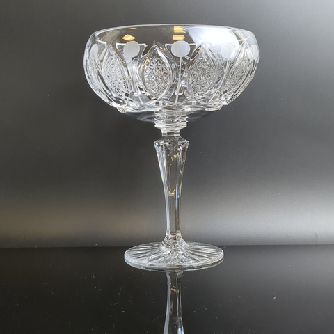 Хрустальная ваза для фруктов и конфет на ножке, алмазная грань, геометрический орнамент, матовый хрусталь, 21 см, винтаж СССР 1970-1990 гг