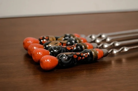 Шампур с деревянной ручкой ХОХЛОМА 3мм (ширина 12мм) №15