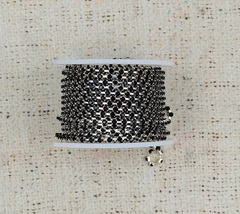 Цепь со стразами, ss 12, ш. 3 мм, чёрный в серебре