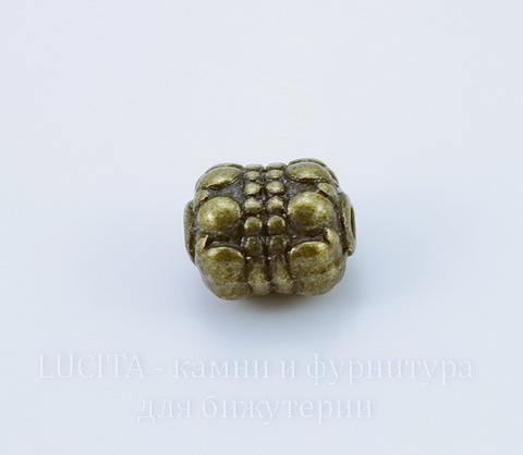 Бусина металлическая "Каменная" 8х6 мм (цвет - античная бронза), 10 шт