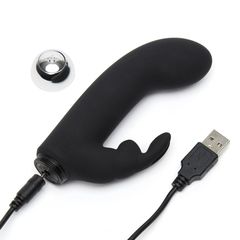 Черный вибратор с клиторальным отростком Greedy Girl Mini Rabbit Vibrator - 14 см. - 