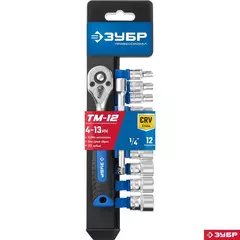 ЗУБР ТМ-12М, 12 предм., (1/4?), набор торцовых, Профессионал (27645-H12)