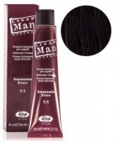 Оттенок 2 коричневый Безаммиачный профессиональный крем-краситель для мужчин Lisap Man Color 60мл