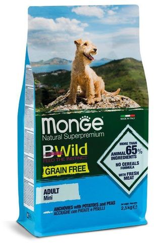Monge Dog BWild GRAIN FREE Mini беззерновой корм из анчоуса с карт. для взр. собак мелк. пород 2,5кг