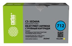 Картридж струйный Cactus CS-3ED69A 712 желтый (29мл) для HP DJ T230/T630/T650