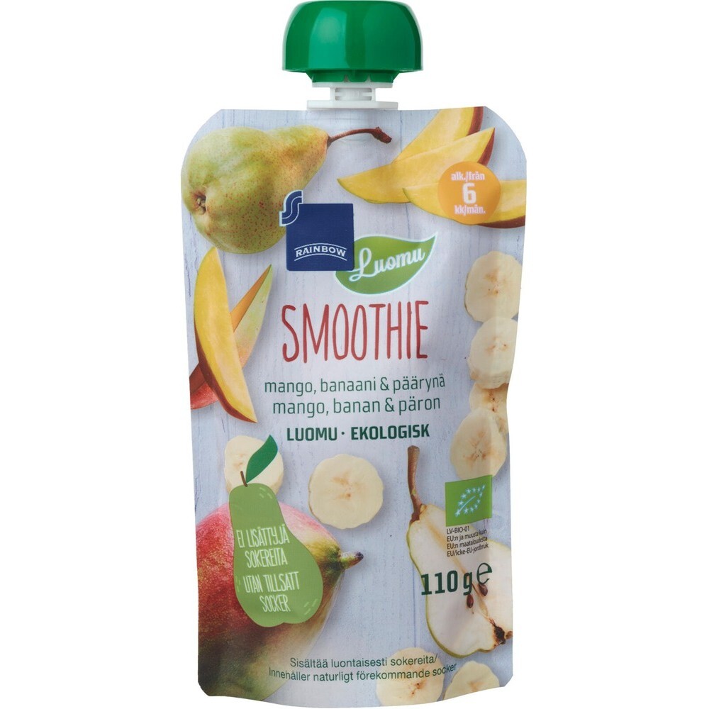 Детское пюре Rainbow Smoothie Mango, Banaani & Paaryna Luomu 110 G 6 Kk –  купить за 224 ₽ с доставкой из Финляндии