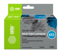Картридж струйный Cactus CS-CZ110AE №655 голубой (14.6мл) для HP DJ IA 3525, 5525, 4525