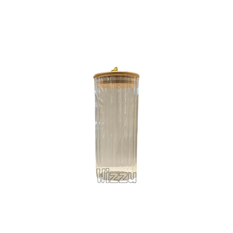 Емкость для хранения из рифленого стекла с деревянной крышкой 9х20см