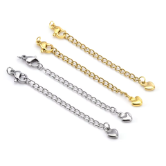 Корейские Карабины с цепочкой 5 см и кулоном Сердце, Радированные, 10х5/12х6 мм