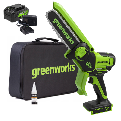 Цепная мини-пила Greenworks GD24CSMNXK4 24V (15 см) аккумуляторная, с АКБ 4 А/ч и ЗУ