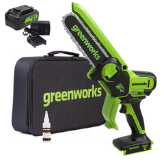 Цепная мини-пила Greenworks GD24CSMNXK4 24V (15 см) аккумуляторная, с АКБ 4 А/ч и ЗУ