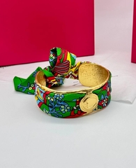 53344 - Браслет манжета  широкий в стиле Schiaparelli с ленточкой твилли