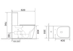Унитаз напольный, безободковый, система смыва торнадо, Aquatek Оптима Плюс Квадро 620x355x790
