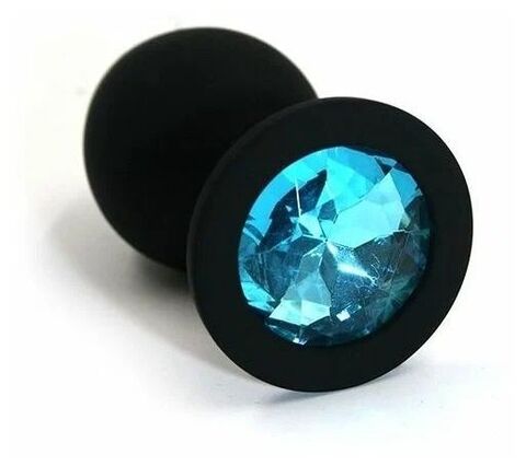 Черная силиконовая пробка с голубым кристаллом - 7 см. - Главсексмаг AU1BB-S