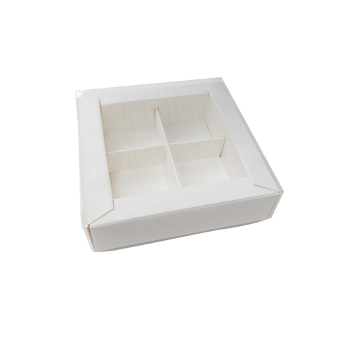 Коробка 4 конфеты 11.5х11.5х3 см с пластиковой крышкой Белая