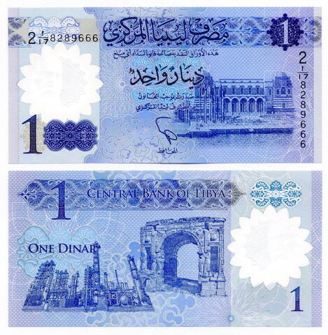 Банкнота Ливия 1 динар 2019 год (пластик). UNC