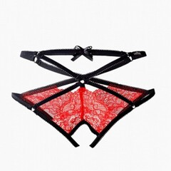 Трусики с доступом и переплетением лент красные Le Frivole Easy to love (S/M, 42-44)