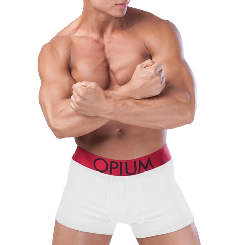 Мужские трусы боксеры белые с красной резинкой Opium Boxer R78