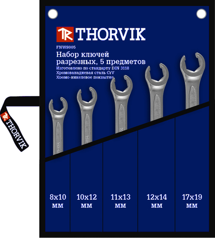 Thorvik FNWS005 Набор ключей гаечных разрезных в сумке, 8-19 мм, 5 предметов 52055