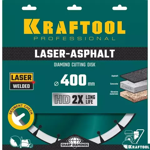 KRAFTOOL LASER-ASPHALT 400 мм (25.4/20 мм, 10х3.4 мм), Алмазный диск (36687-400)