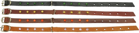 Зооник ошейник 9мм (кожа, полукольцо, стразы), 18-24см