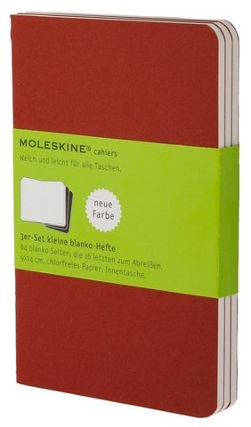 Набор 3 блокнота Moleskine Cahier Journal Pocket, цвет клюквенный, без разлиновки