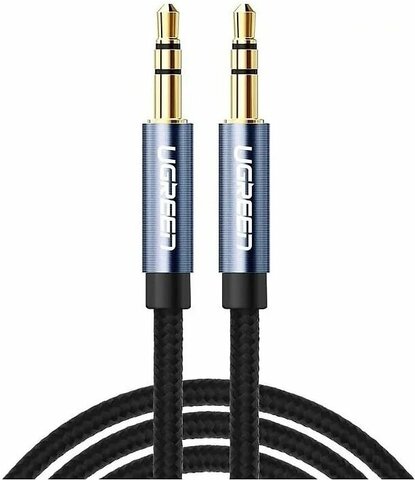 Кабель  UGREEN AV112 (10686) 3.5mm Male to 3.5mm Male Cable Gold Plated Metal Case оплетка, 1,5м, синий