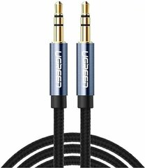 Кабель  UGREEN AV112 (10686) 3.5mm Male to 3.5mm Male Cable Gold Plated Metal Case оплетка, 1,5м, синий