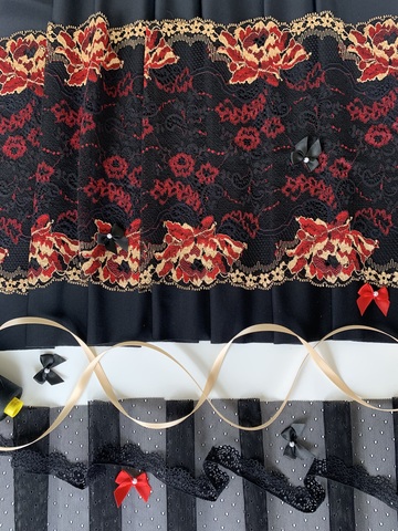 Кружево эластичное черное/цветы 22 см