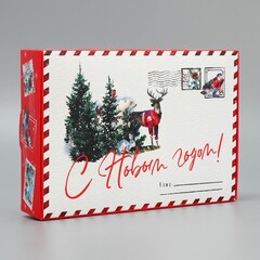 Коробка складная одиночная Прямоугольник, Новогодняя почта, Олень, 21*15*5 см