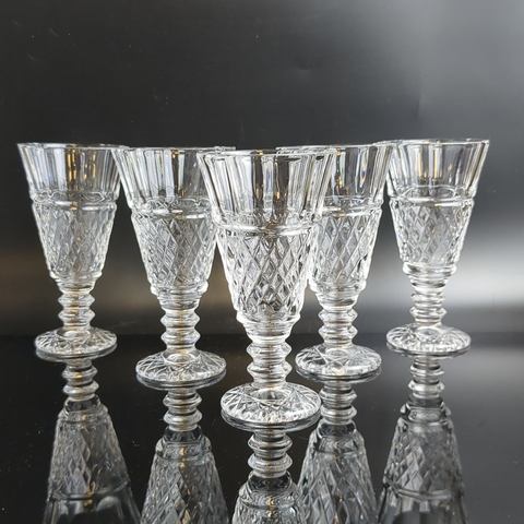 Рюмки лафитники хрустальные набор из 5 штук, алмазная грань, геометрический орнамент, 11.5 см, винтаж СССР 1970-1990 гг