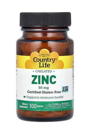 Country Life хелатный цинк, 50 мг, 100 таблеток