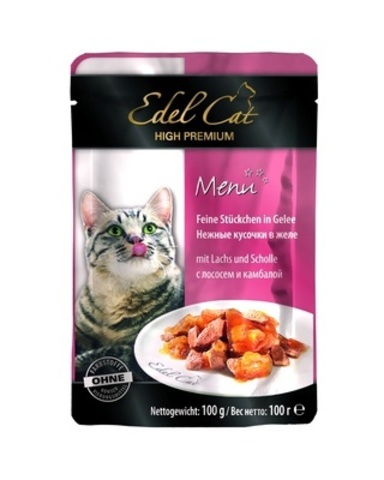 Edel Cat пауч для кошек нежные кусочки в желе (лосось, камбала) 100г