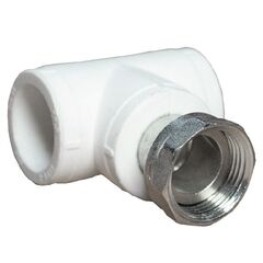 Тройник комбинированный ПП 20-1/2'' PN 25, с накидной гайкой, белый, Valfex