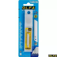 OLFA 18 мм, 3 шт, в пластиковом кейсе + блистер, серрейторные лезвия (OL-LWB-3B)