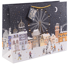 Пакет подарочный ХL горизонтальный, С Новым Годом! (зимняя площадь), Металлик, 50*70*20 см (Д*В*Ш), 1 шт.