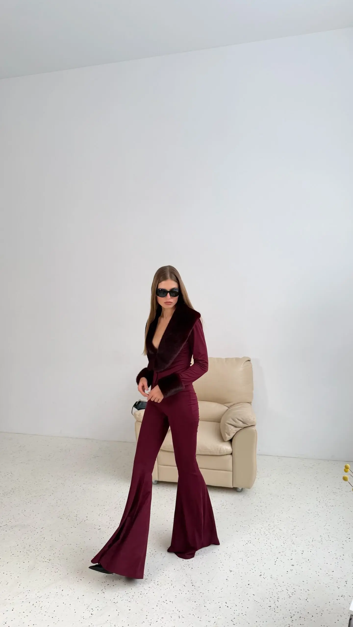 Брюки клеш на резинке, Бордовый