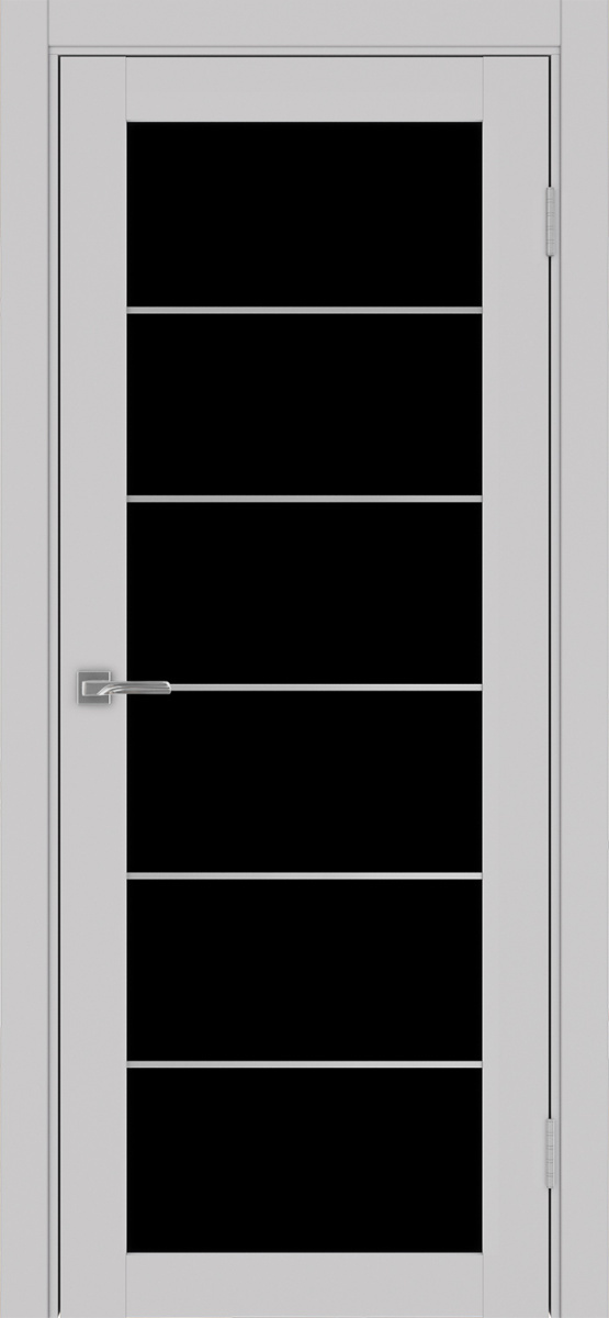Дверь межкомнатная Оптима Порте Турин 501.2 АСС молдинг SC, цвет пепельный, экошпон, стекло лакобель черное