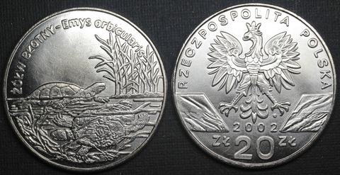 Жетон 20 злотых 2002 года Польша Всемирная природа - Черепаха копия монеты посеребрение Копия