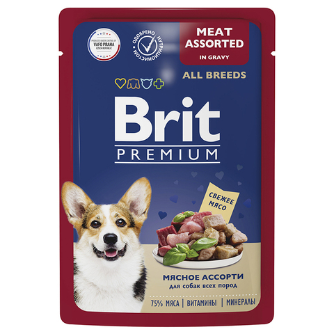Влажный корм Brit Premium мясное ассорти в соусе 85 г до 06.12.24 для собак всех пород (Брит)
