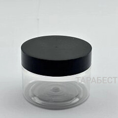 Банка 100 мл пластик прозрачная с черной крышкой (низкая)