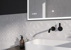 Зеркало LED 011 design 100x80 с подсветкой часы металл. рамка прямоугольное