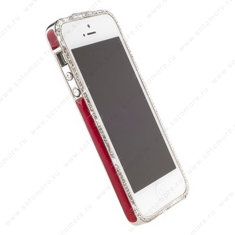 Бампер Newsh металлический для iPhone SE/ 5s/ 5C/ 5 со стразами красный