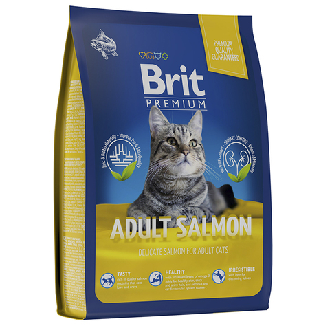 Сухой корм Brit Premium Cat Adult Salmon с лососем, для взрослых кошек, 2 кг.