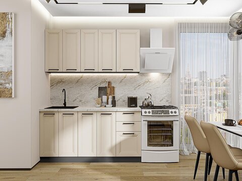 Прямая модульная кухня Нео-01 Cream Silk - Graphite 2140*1600*600